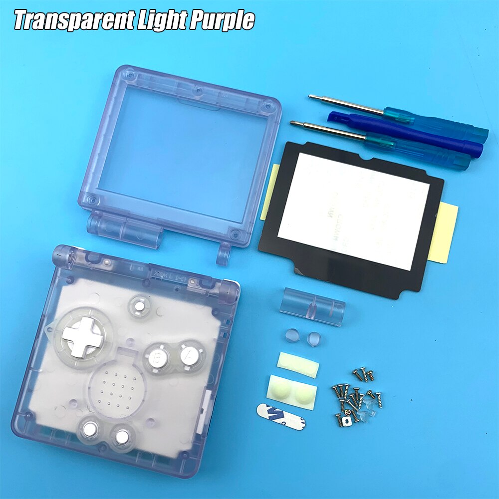 pour GameBoy Advance SP classique clair édition limitée boîtier de remplacement coque lentille d'écran pour GBA SP couvercle de boîtier: Transpa Light Purple