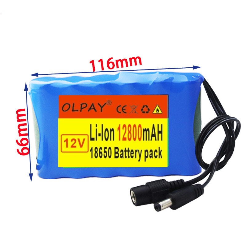 Original 12V battery pack 12.8Ah 18650 Rechargeable Lithium Ion battery pack capacity DC 12.6V 12800mAh CCTV Cam Monitor