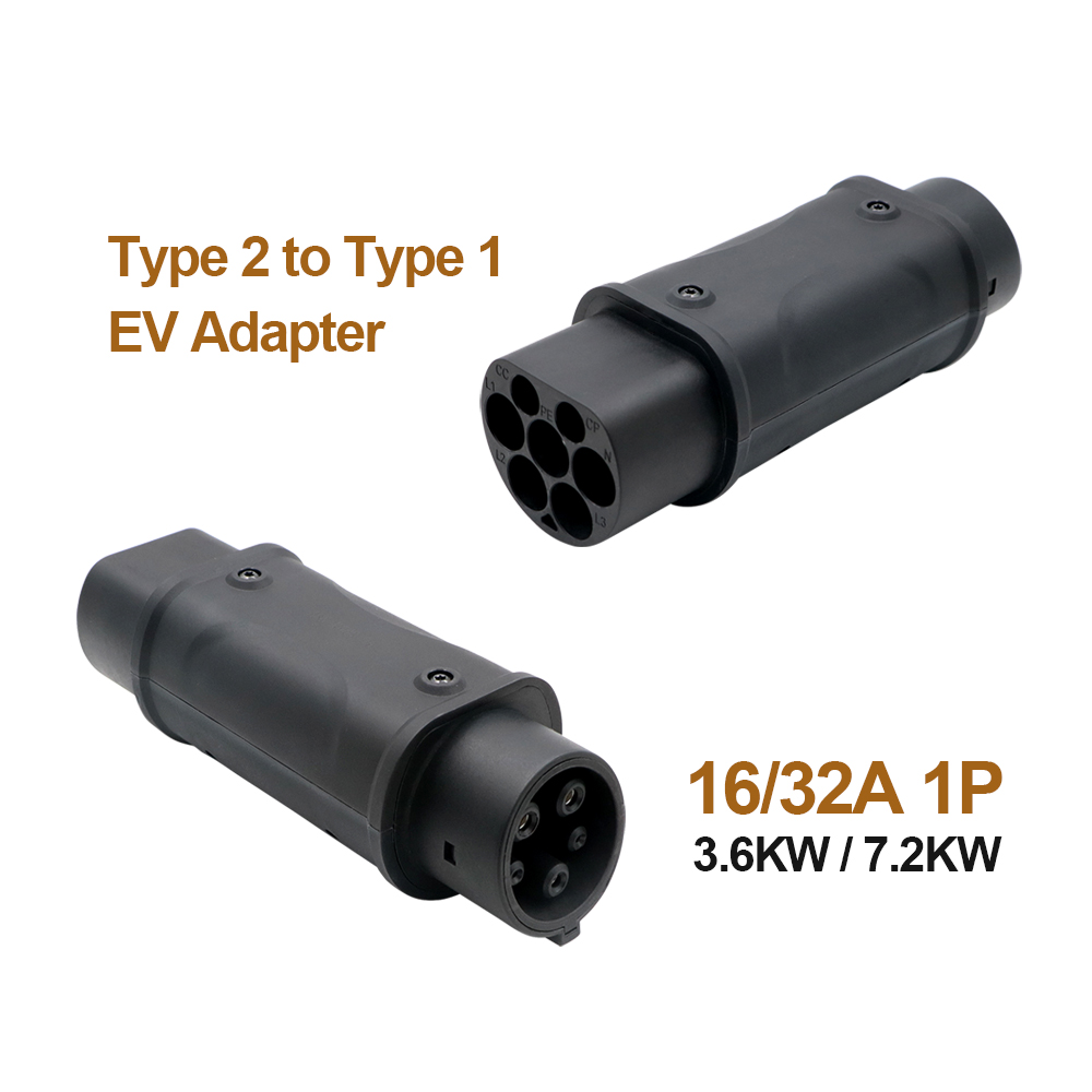 ERDAN 32A 1Phase 7,2 kW EV-Ladegerät-Adapter J1772 auf IEC62196 Adapter Typ2 auf Typ1 Elektrofahrzeug-Ladeanschluss: Beige