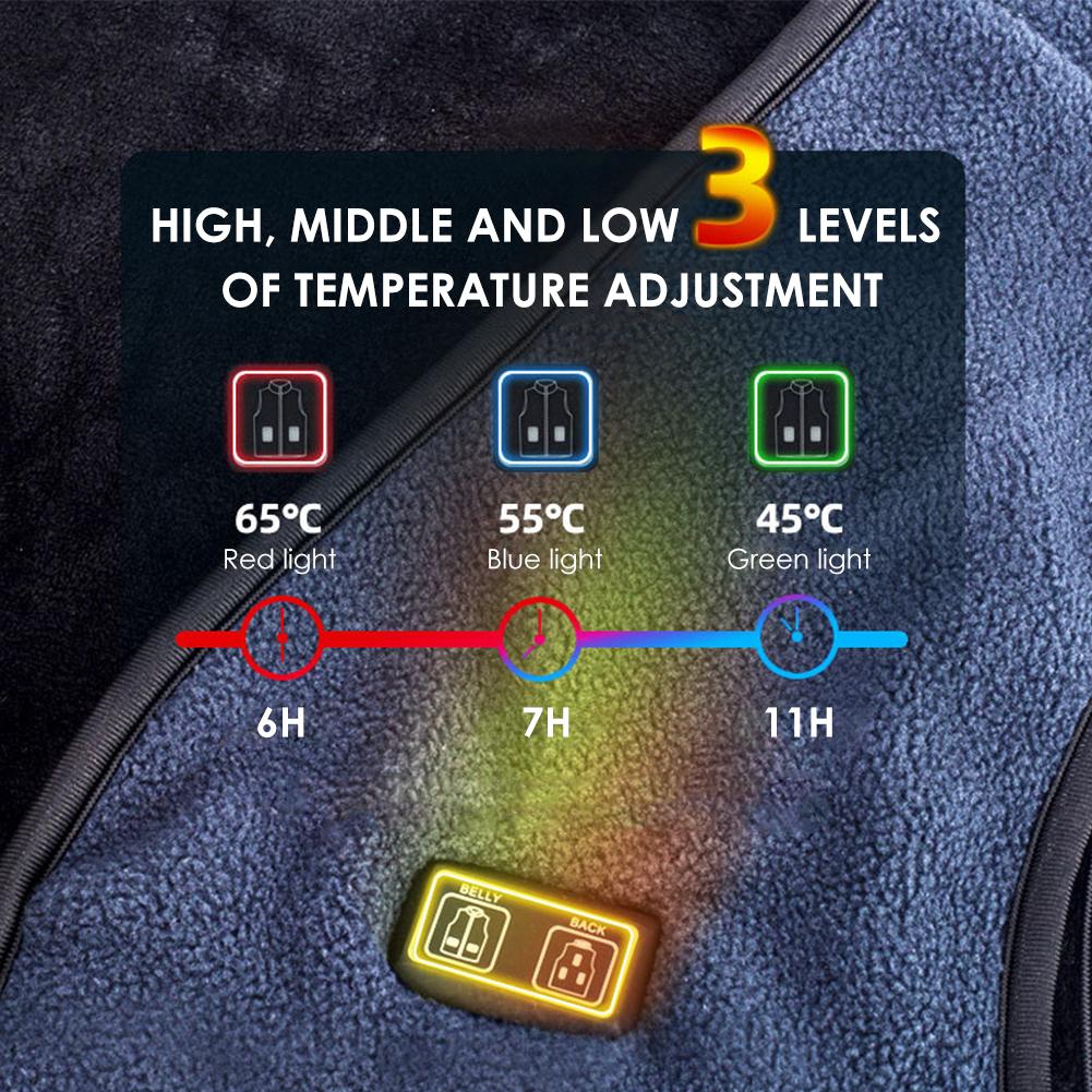 Heating Areas Men Jacket USB Heated Vest Portable 3-speed Adjustable Temperature Electric Heating Jacket Body Warmer Heating Pad