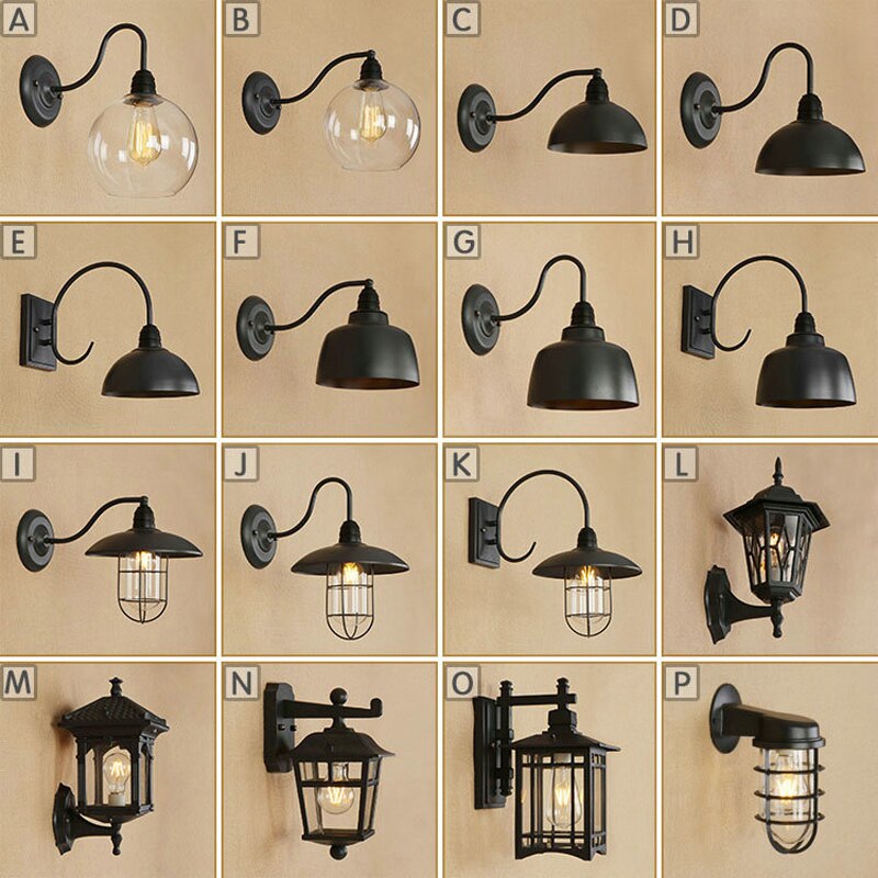 Utomhus loft retro vägglampa café dekoration smidesjärn enhuvud utomhus korridor gång glas vattentät vägglampa