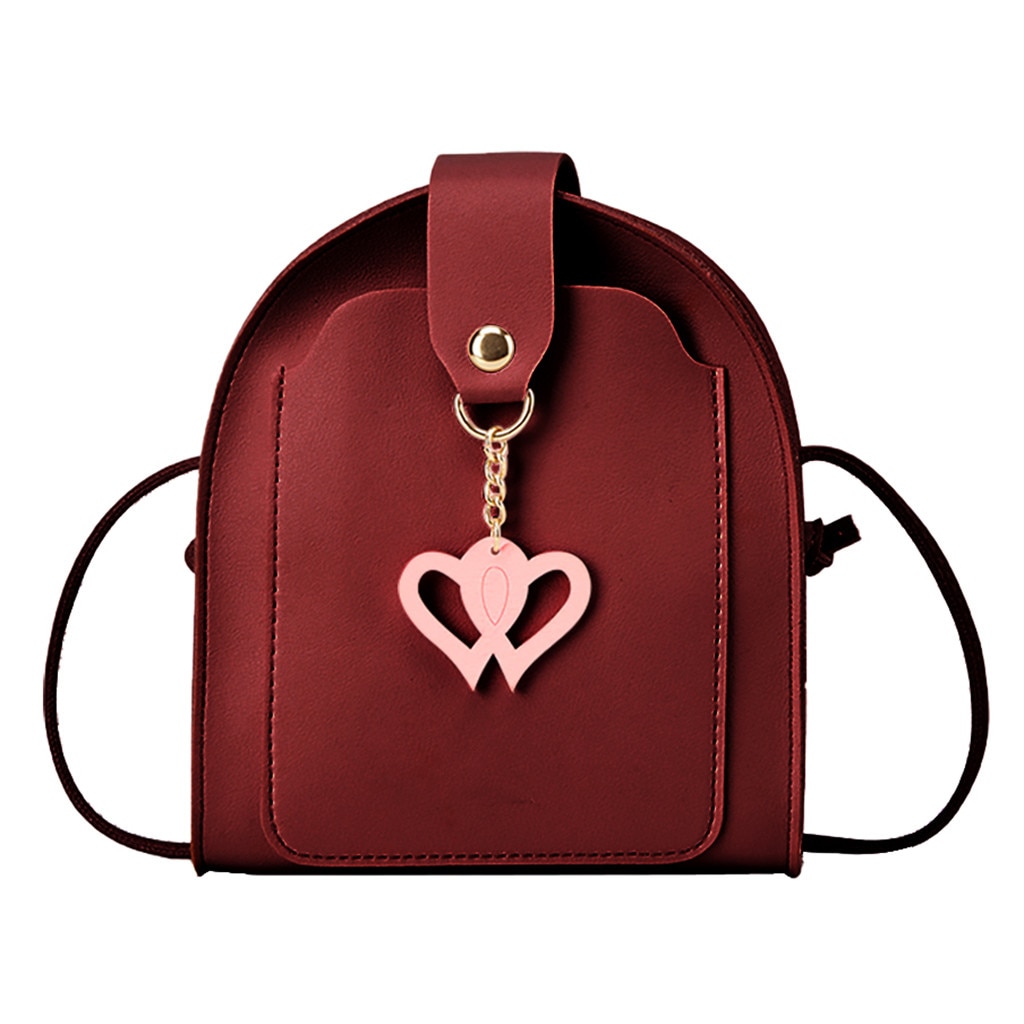 Aelicy Women Simple Cartoon Heart Small Square Bag Single Shoulder Messenger Bag PU Leather Handbag Female Crossbody bags