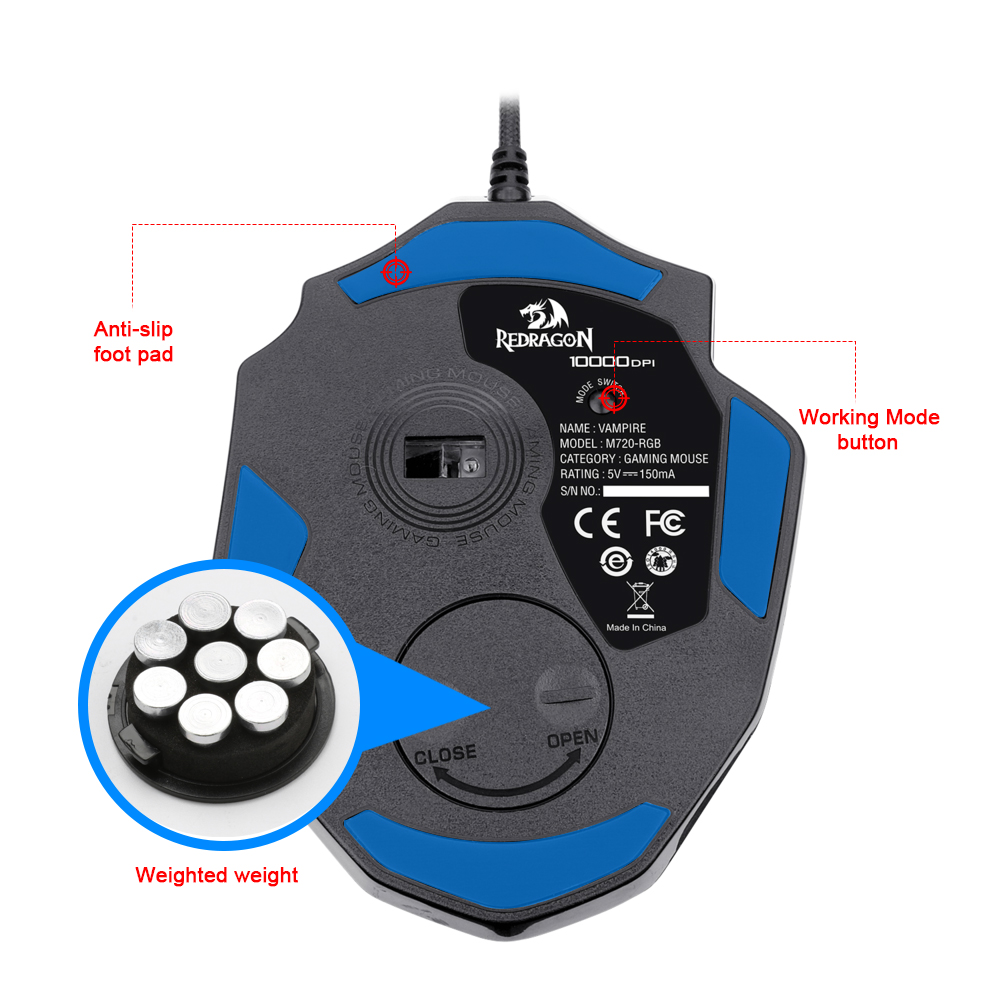 Redragon M720 RGB Vampire USB Wired Gaming Mouse 10000 DPI 8 buttons mice Programmable ergonomic For Computer PC Gamer