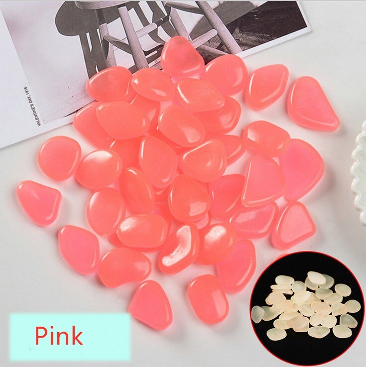 Pedras coloridas que brilham no escuro, pedrinhas luminosas para decoração de jardim, áreas externas, aquários, pedrinhas para decoração, 50 peças: pink