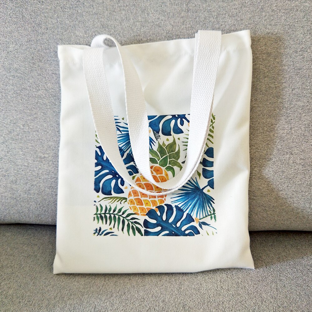 Canvas tas, eco-boodschappentas, dagelijks gebruik, opvouwbare canvas schoudertas, geruite canvas tas voor dames, banaan-avocadoprint: En