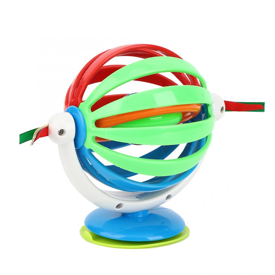 Baby Rattle Ball Toy Rainbow Infant Rotational Hand Knocking Bell Ball Rattle with Suction Cup Dining Table Grasping Toy