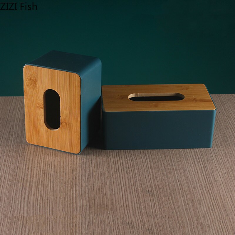 Bamboo Wood Tissue Box Rectangle Modern Style Home Multifunction Tissue Remote Control Container Organizer Kitchen Holdler