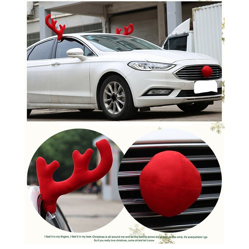 5Xuniversal verrotten Plüsch + Kunststoff Auto Große Rentier Geweih Nase & Rückspiegel Abdeckung Auto Weihnachten Dekoration Bausatz