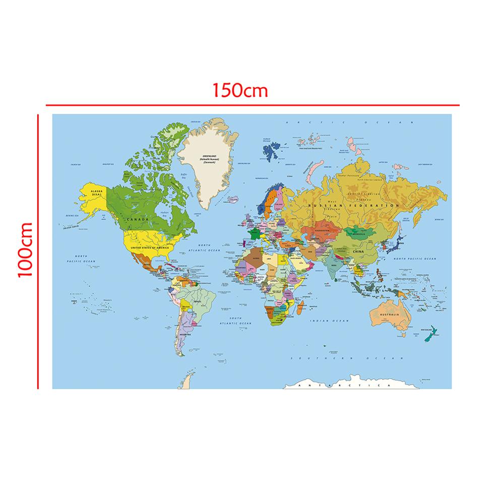 150x100cm World Physical Map Non-woven World Map Without National Flags For Culture And Education