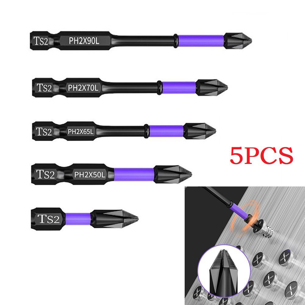 1pc ph2 magnetiske skrutrekkere med batchhode og krysshardhet, slagbor, 25/50/65/70/90/150mm sklisikre skrutrekkerbits: Lyse blå