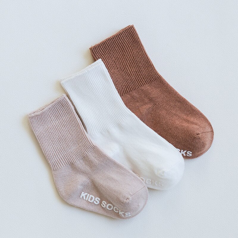Rejäla barn ribbade strumpor baby bomullsstrumpor pojkar flickkläder 0-3y baby boy strumpor ribbade strumpor anti slip höst 3 par/lot: Smal manschett / 6m