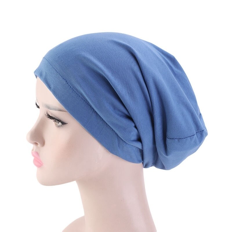 Kvinnor satin foder chemo hår keps elastiskt band nattsömn mössa cancer mössor kepsar huvudbonader hårstyling accessoarer: Blå