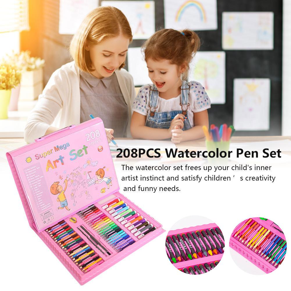 Juego de lápices de colores para niños de 208 Uds., juego de lápices de cera para pintar, rotuladores, pinceles, herramientas de dibujo, Set de suministros para guardería