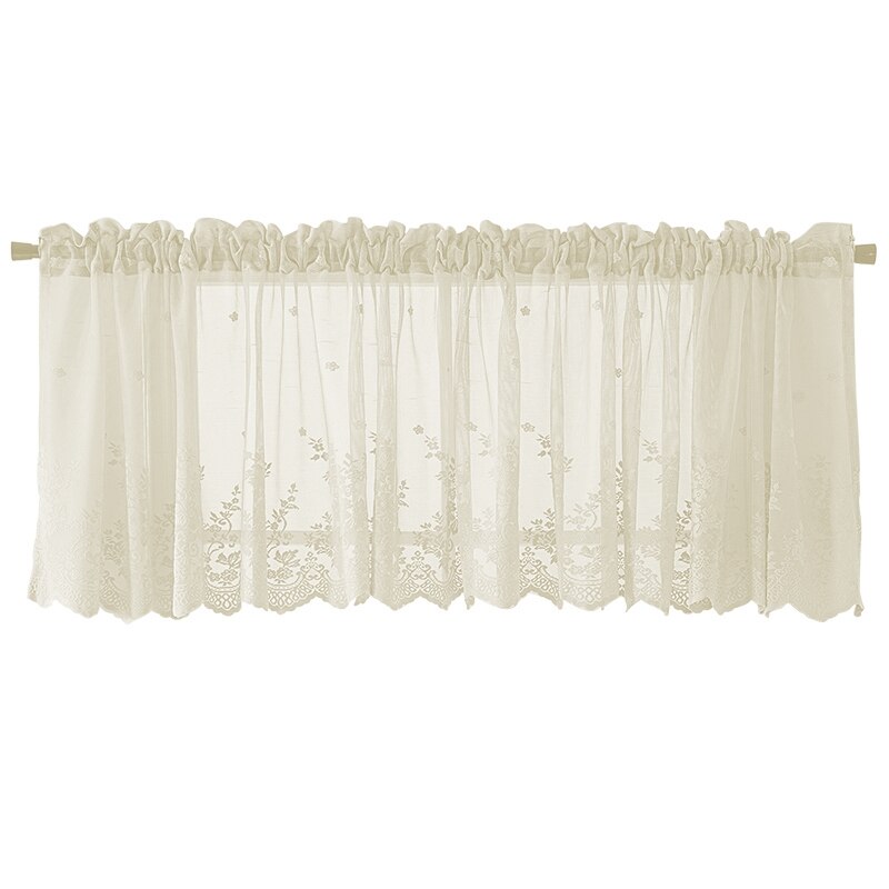 Floral Short Curtain for Kitchen Window Living Room Lace Half Coffee Curtains Window Sheer Drape Tulle Home Decoration Cortinas: Beige Half-curtain / M 130x41cm
