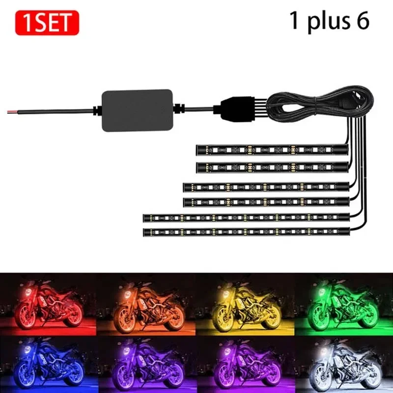 6 in 1 Led Underglow Lights for Motorcycle Glowing Accessories Decorative Lighting RGB Neon Flexible Strip APP Control Backlight: Ice Blue