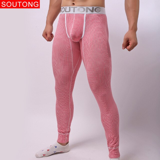 Soutong termoundertøj mandlige vinter varme mænd lange underbukser spandex printet mænd termo undertøj mænd termobukser  qk08: Qk08-2 røde / L