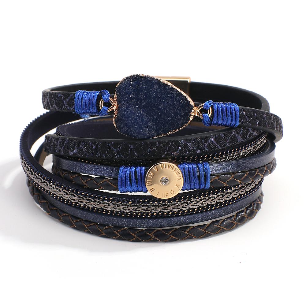 ALLYES Multilayer Geflochtene Leopard Leder Armbänder für Frauen Harz Charme Römischen ziffern Armband Paar Schmuck: Blue