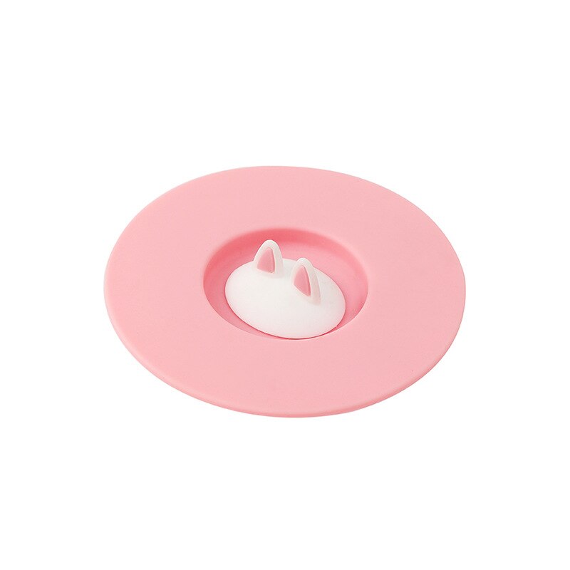1pc Cute Cat Rabbit Ear Silicone Cup Lid Leak Proof Dust Proof Mug Ceramic Tea Cup Water Cup Lid Home Table Decorations: Cat Ear Pink