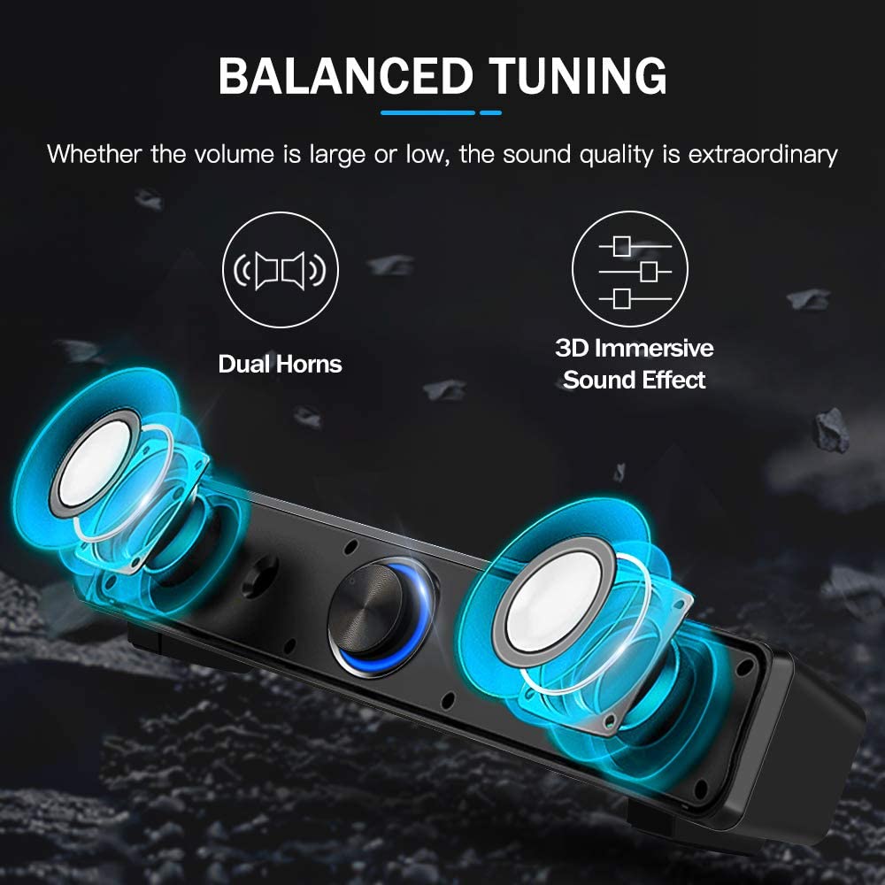 ARCHEER CS04 USB 10W Wired Sound Bar Stereo Sound Speakers Computer Stereo Speakers Hifi Soundbar for Laptop PC Samrtphone TV