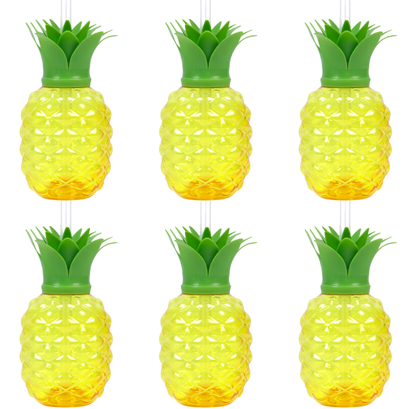 Tasse à boire en plastique en forme d'ananas/fraise/pastèque avec paille, décor hawaïen, fournitures de fête d'été sur la plage et la piscine, 6/8 pièces: Olive