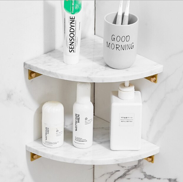 Luxury white marble bathroom towel rack brushed gold paper towel rack hardware paper holder corner shelf