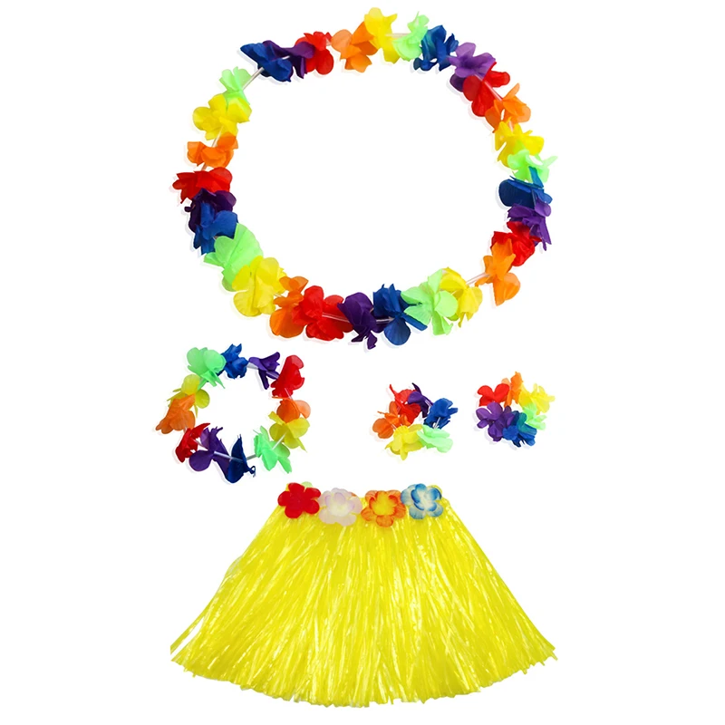 1 Set Kids/Girls Hawaiian Luau Grass Hula Hawaiian-Style Suit Flower Skirt For Parties Balls Festivals And Carnivals-Supplies: Deep Sapphire