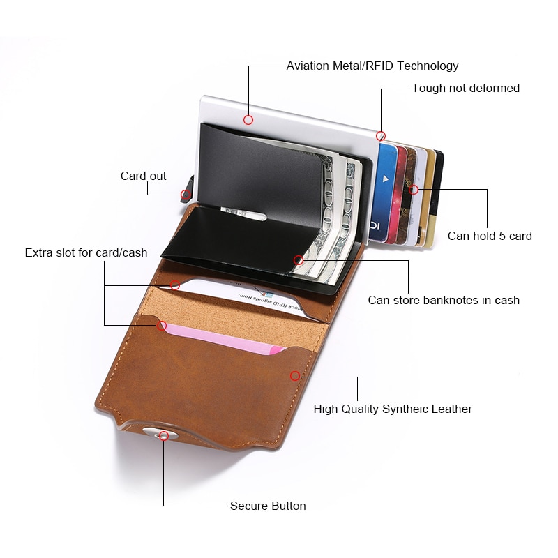 Dienqi rfid anti-magnetisk kreditkortholder mænd sikkerhedspung aluminium beskyttelse mandlig visitkortholder etui slank pung