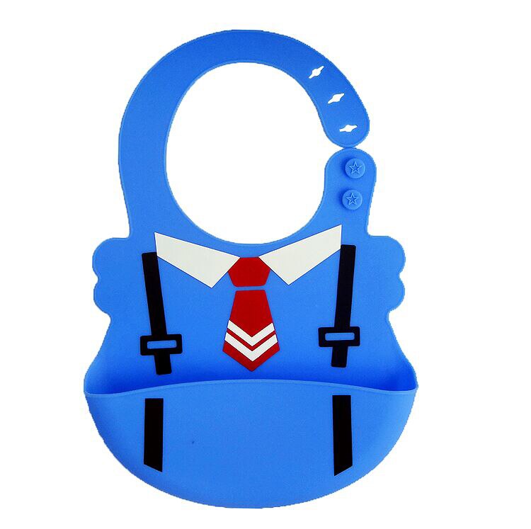 Baberos bebé dibujos animados estampados silicona para chicos babero niño ajustable impermeable bebé niños niñas Baberos para alimentación de bebé herramientas: Blue