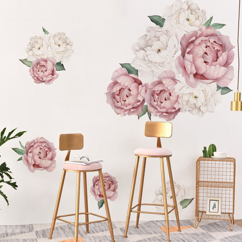 Rosa blommor väggdekaler för barnrum akvarell blomma vinyl tapet av flickor 3d barnkammare rum heminredning pvc dekaler