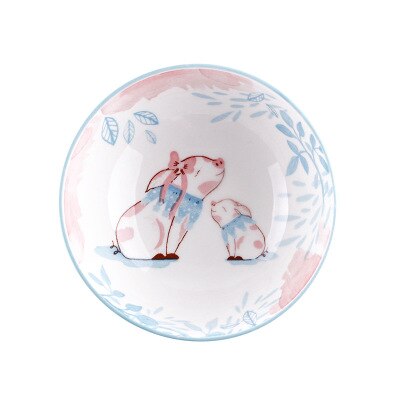 Criativo dos desenhos animados bonito prato de café da manhã cerâmica pratos de carne porcelana sobremesa prato frutas lanche prato simples animal tigela colher: Round Plate