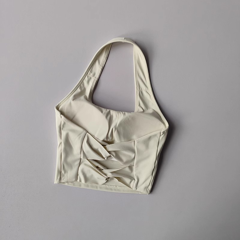 Halterneck-bh fitness-bh träningstoppar gym fitness sport-bh sexig sport-bh kvinnor rygglös gym träning yoga crop top: L / Beige