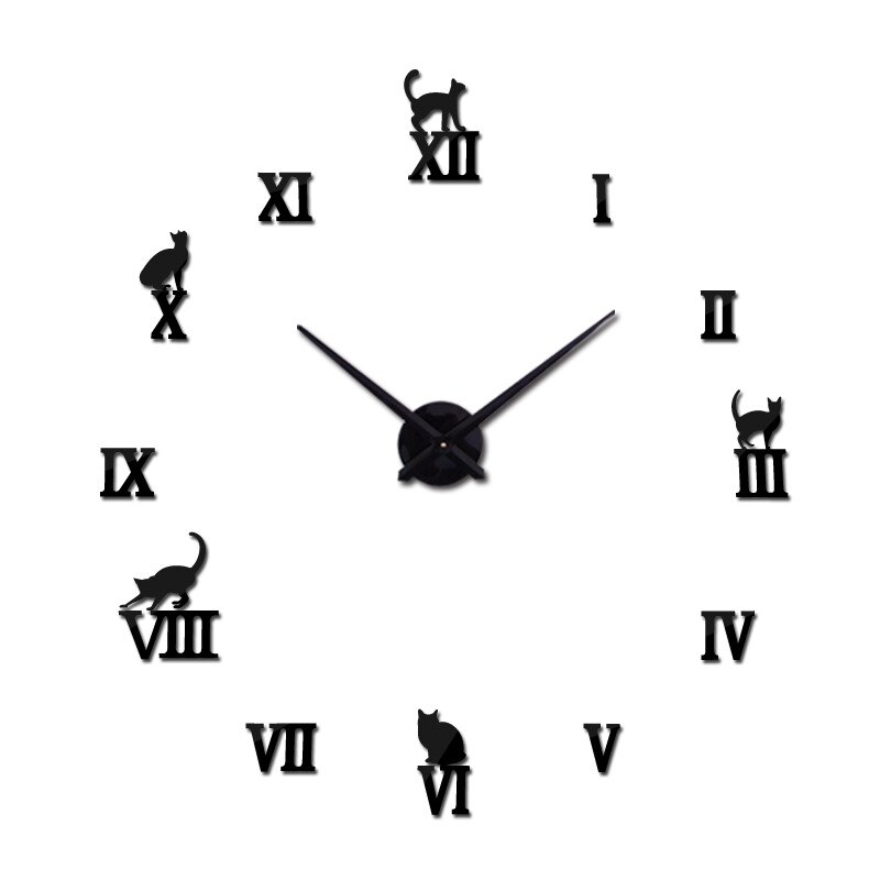 Large Wall Clock Stickers Quartz Needle 3D DIY Decorative for Kitchen Acrylic Mirror Modern Wall Clock Roman Numerals: Black
