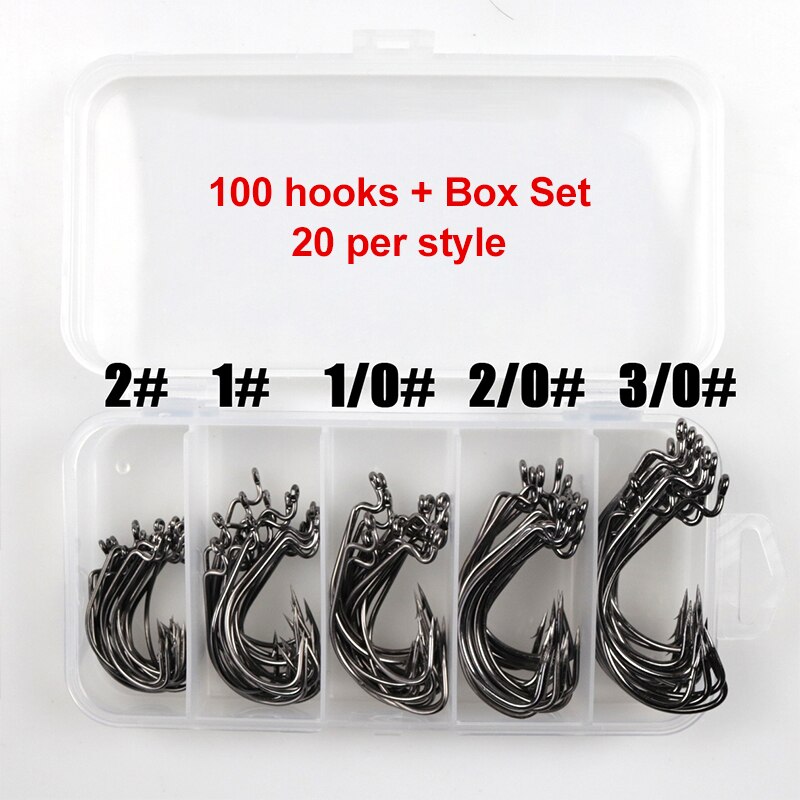 50pcs/100pcs sea hooks Fishing box offset hook 2#-3/0# carp snap fishing big hooks tackles accessories fishhook: Red