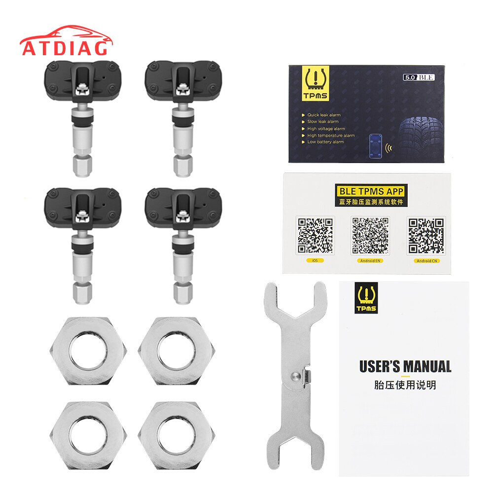 Bluetooth 5.0 tpms  v4.0 bildekktrykkmonitorsystem med 4 sensorer for ios android mobiltelefonapp overvåkingsalarm
