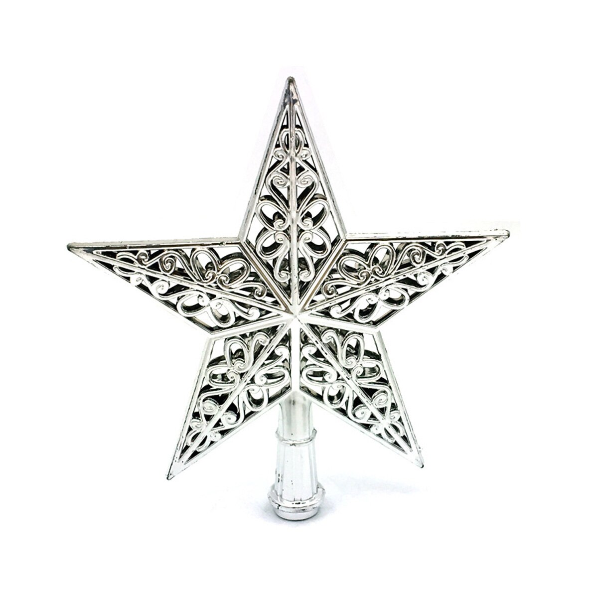 Juletræ top mousserende stjerne udhulet hængende hjem plastindretning festival ornament ornament: Sølv