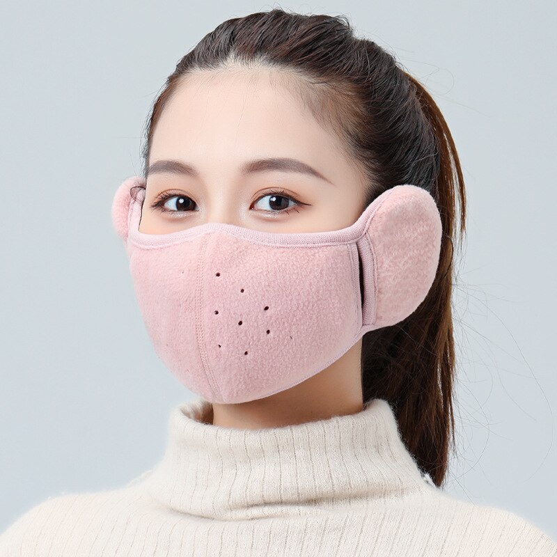 Winter Unisex Breathable Holes Mask Cold-Proof Thermal Mask Earmuffs Two-In-One Wrap Band Ear Warmer Outdoor Riding Ear Muff: Pink