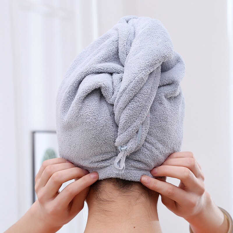 2Pcs Haar Droge Handdoek Microfiber Gewikkeld Bad Cap Sneldrogend Douche Handdoek Met Knop Fping