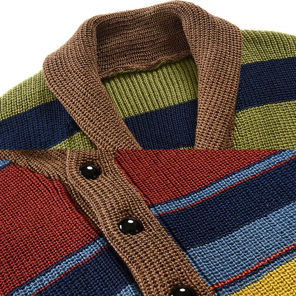 Herbst Winter Herren Regenbogen Revers Pullover Mantel Knopf Langarm farblich passend Strickjacke Mantel lässig lose Straße Herren bekleidung