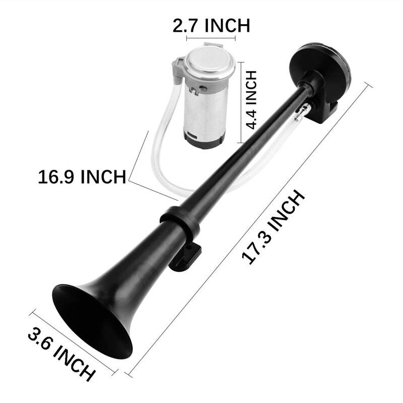 Kit de bocina de aire de 12V y 150Db, claxon de aire de 18 pulgadas con compresor para coche, vehículo, camión, tren, barco, color negro