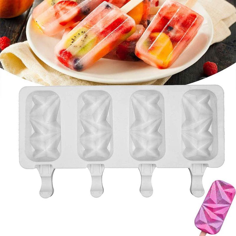 4-Cavity Popsicle Mold 2Pcs Ijs Maken Tool Set Diy Bakvorm Popsicle Cakevorm Te schoon Candy Bar