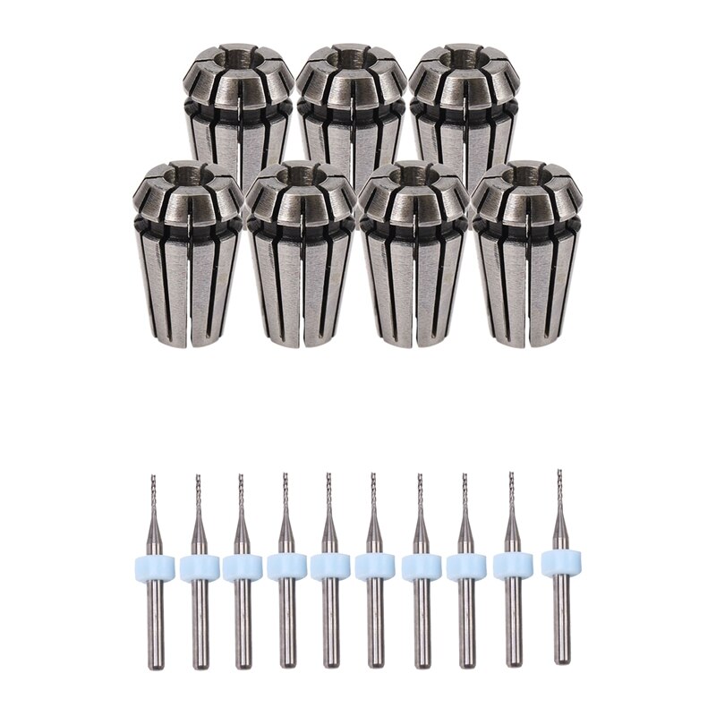 7 Uds 1-7mm ER11 herramienta de boquilla de mandril soporte para brocas de primavera Collet con 10 Uds Pcb fresadora 1mm cola de pescado de fresado: Default Title