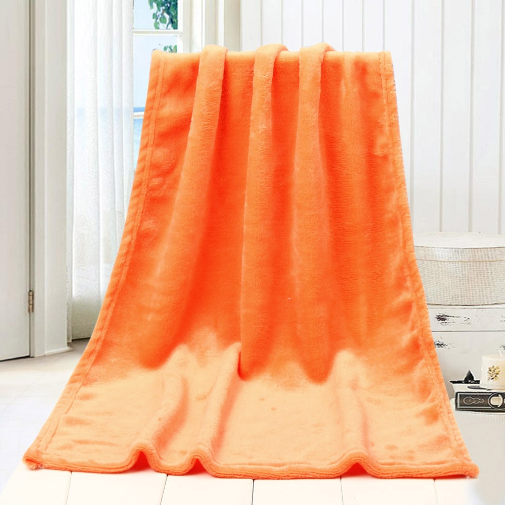 45*65CM Solid Soft Throw Kids Blanket Warm Coral Plaid Blankets Flannel Nordic Sofa Bed Living Room Blanket Decorative: Orange