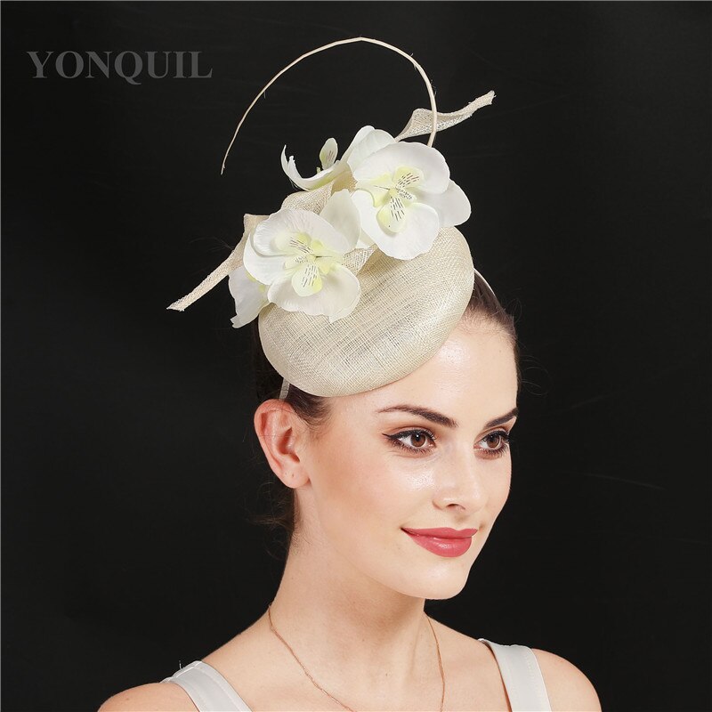 4-Layer sinamay wedding party headpiece with flowers bride wedding headwear women occasion banquet lady fascinators hat