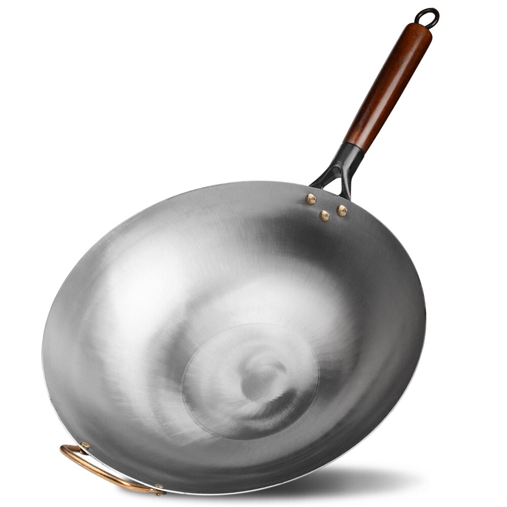 32Cm Traditionele Ongecoat Ijzeren Pan, Smeedijzeren Wok, Non-stick Pan Met Beuken Houten Handvat, snelle Warmtegeleiding, Voor Gasfornuis