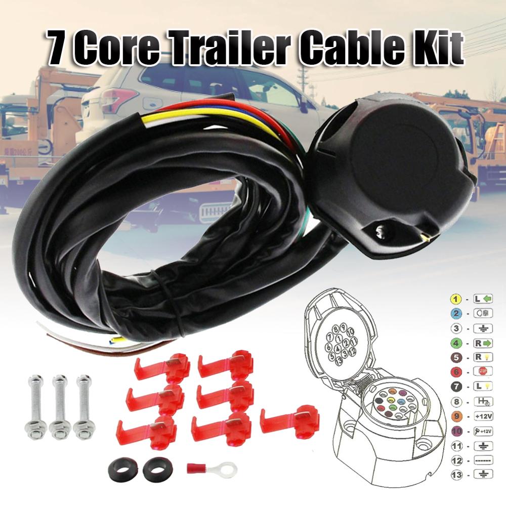 7 Core 2M Trailer Cable Kit Trailer Socket Set 13 Pin Electrical Kit E-Kit Harness Traction Hook Car Accessories