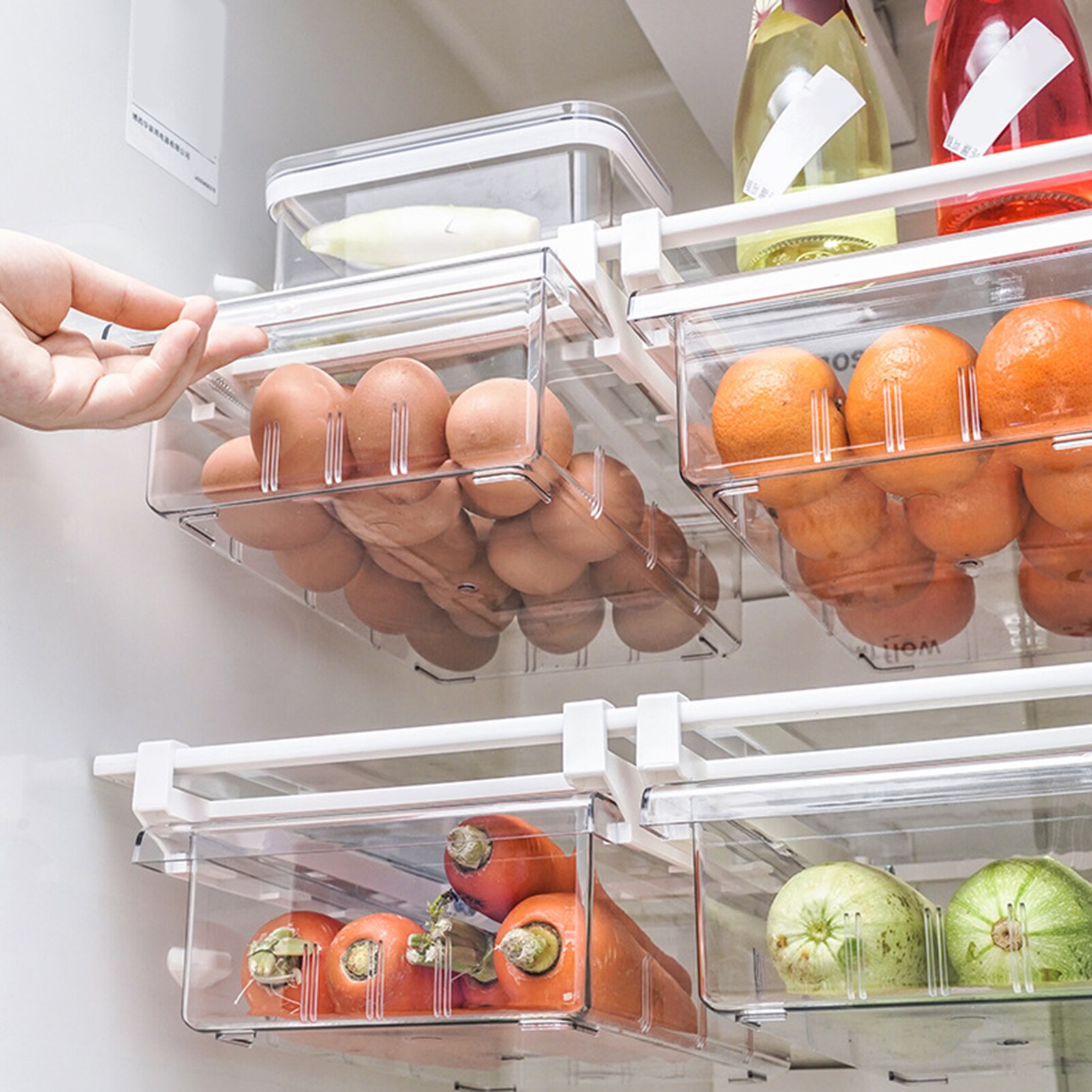1/4/8 Compartment Multi-function Refrigerator Drawer Storage Box Organizer Bin Transparent Fridge Storage Bin Containers