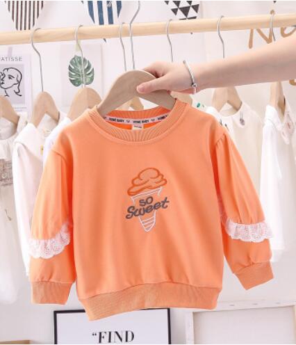 Baby Meisje Zoete Kant Trui Lente Herfst Lange Mouwen Base Shirt Meisjes Tops Kids Baby Meisjes Doeken: Oranje / 12M(80CM0