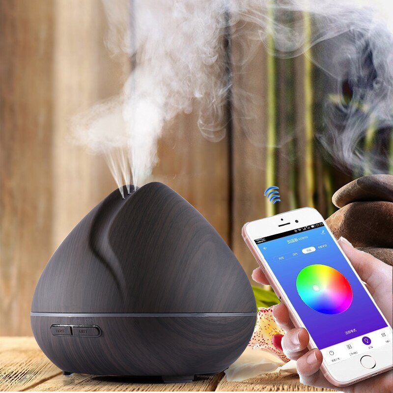 550ML Aroma Essential Oil Diffuser Ultrasonic Aromatherapy Air Humidifier With APP Remote Control Aroma Diffuser LED Lights