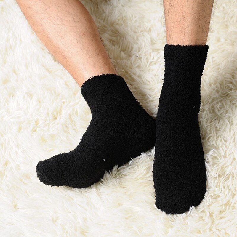 Mannen Dikker Sokken Winter Warm Coral Fleece Pluizige Effen Kleur Slaap Mannelijke Bed Sokken Calcetines