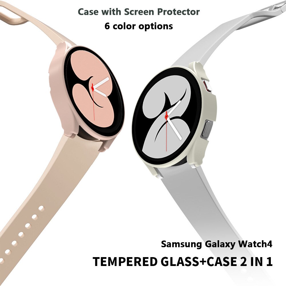 Coque étanche 2 en 1 + verre pour Samsung Galaxy Watch 4 40/44mm, protection complète PC pour montre 4 40 44mm